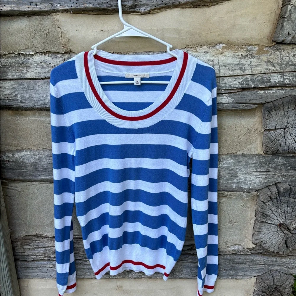 Merona Striped Blue and White Sweater Size M NWT